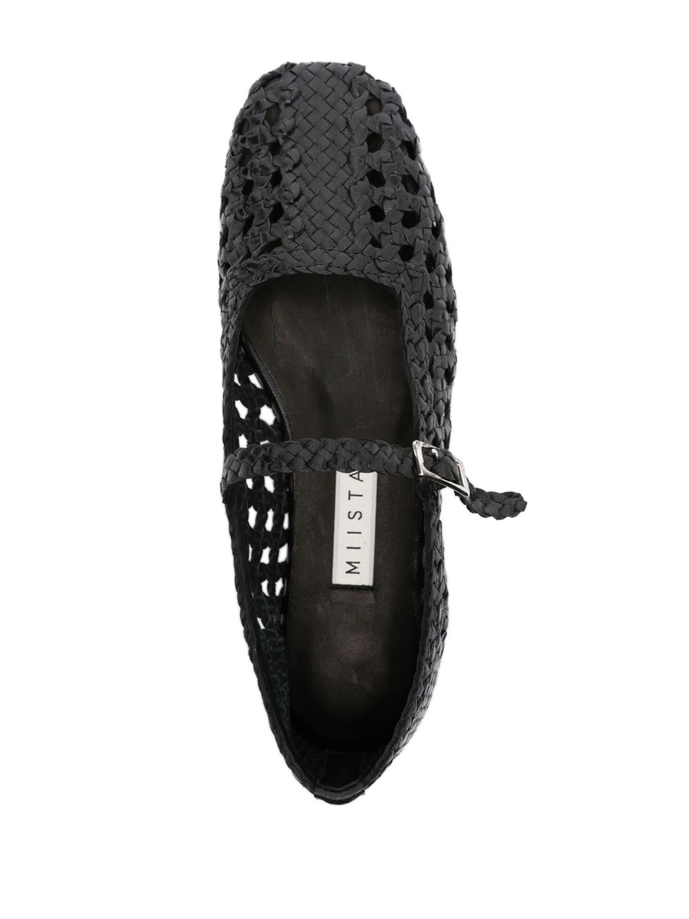 Miista Black Woven Mary Jane Flats with Buckle Strap - Picture 2 of 5